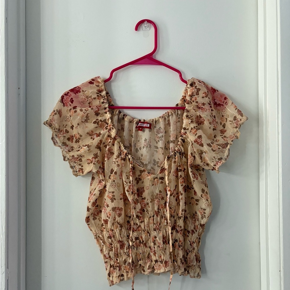 Floral Cream Blouse with Pink Accents